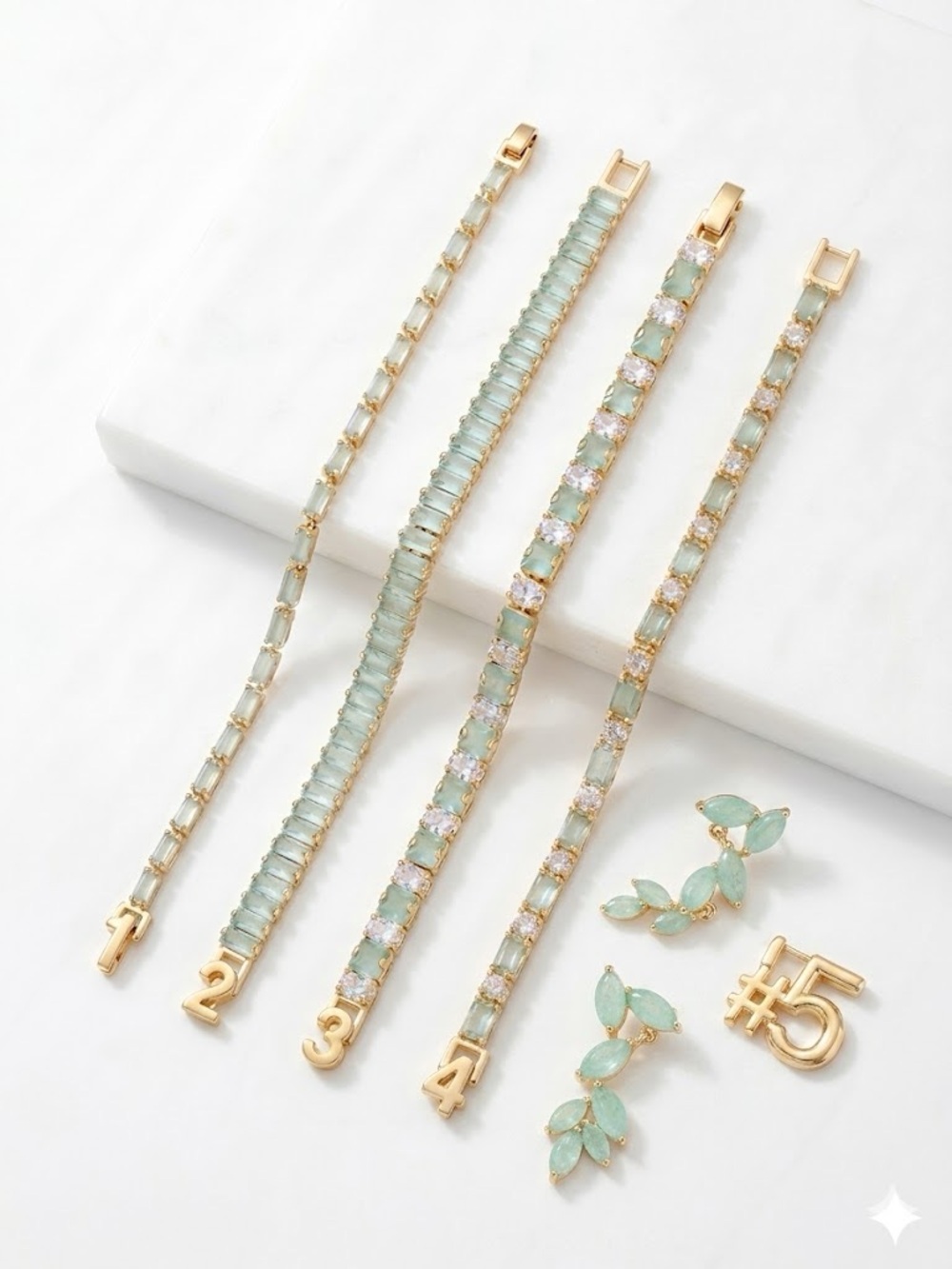 New 18K Gold Plated Mint Green & White CZ Tennis Bracelets & Earrings-Choose one